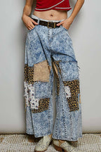 Pol Clothing - Handcrafted Vintage DIY Patchwork-Style Waistband Wide Pant