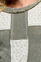 Pol Clothing - Waffle Knit Contrast Patchwork Top