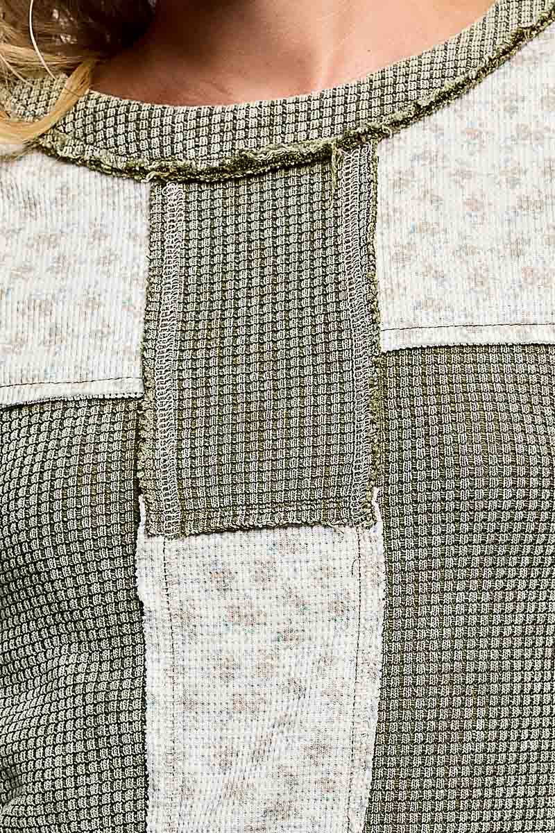 Pol Clothing - Waffle Knit Contrast Patchwork Top