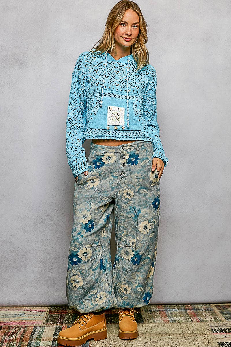 Pol Clothing - Chenille Crochet Lightweight Pullover Hoodie Sweater