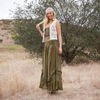 Young Threads - Boho Smocked Mineral Wash Lace Tiered Ruffle Pants NEW