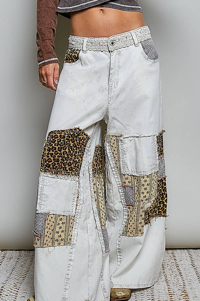 Pol Clothing - Handcrafted Vintage DIY Patchwork-Style Waistband Wide Pant