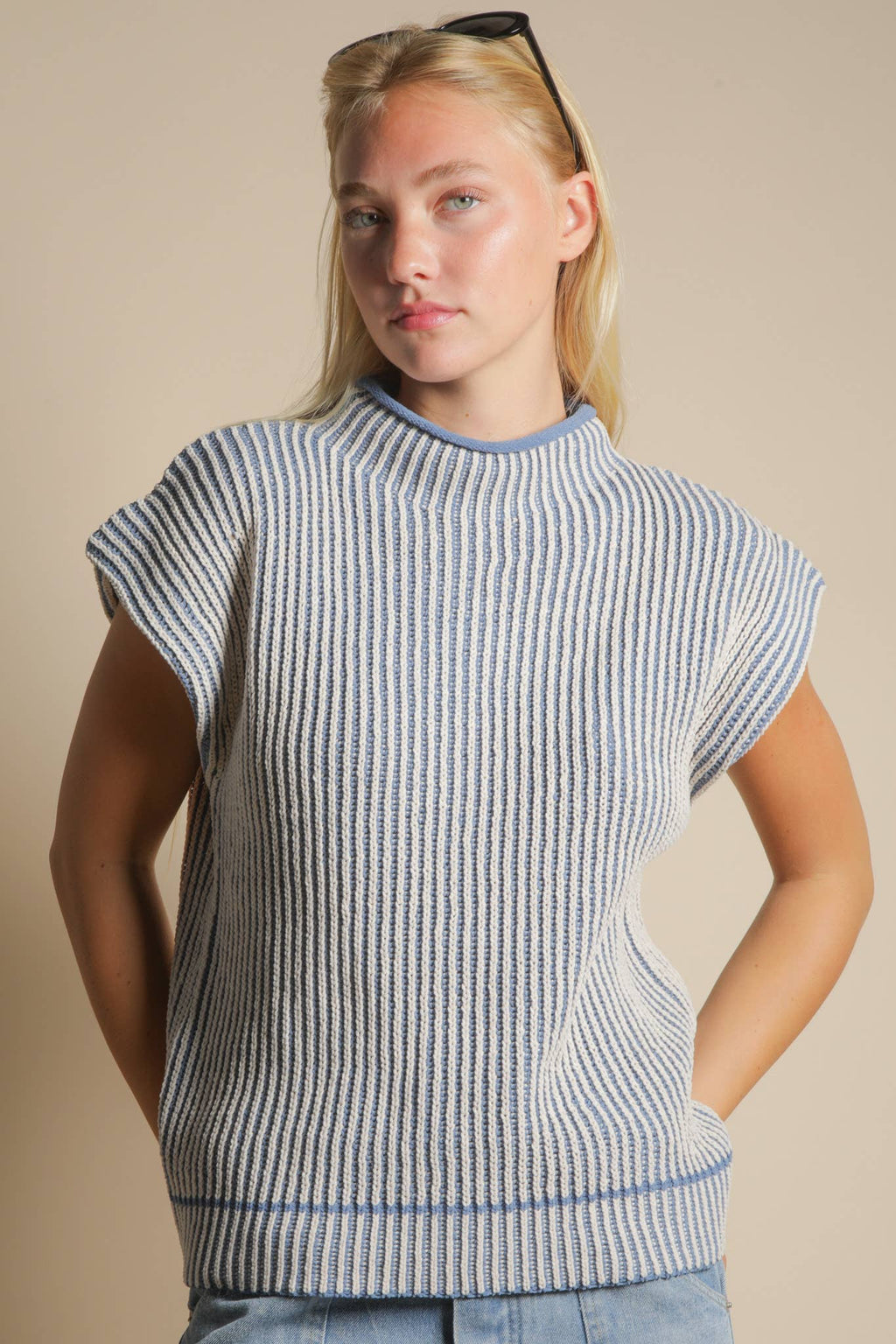 Two Tone Ribbed Knit Sweater Vest