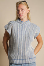 Two Tone Ribbed Knit Sweater Vest