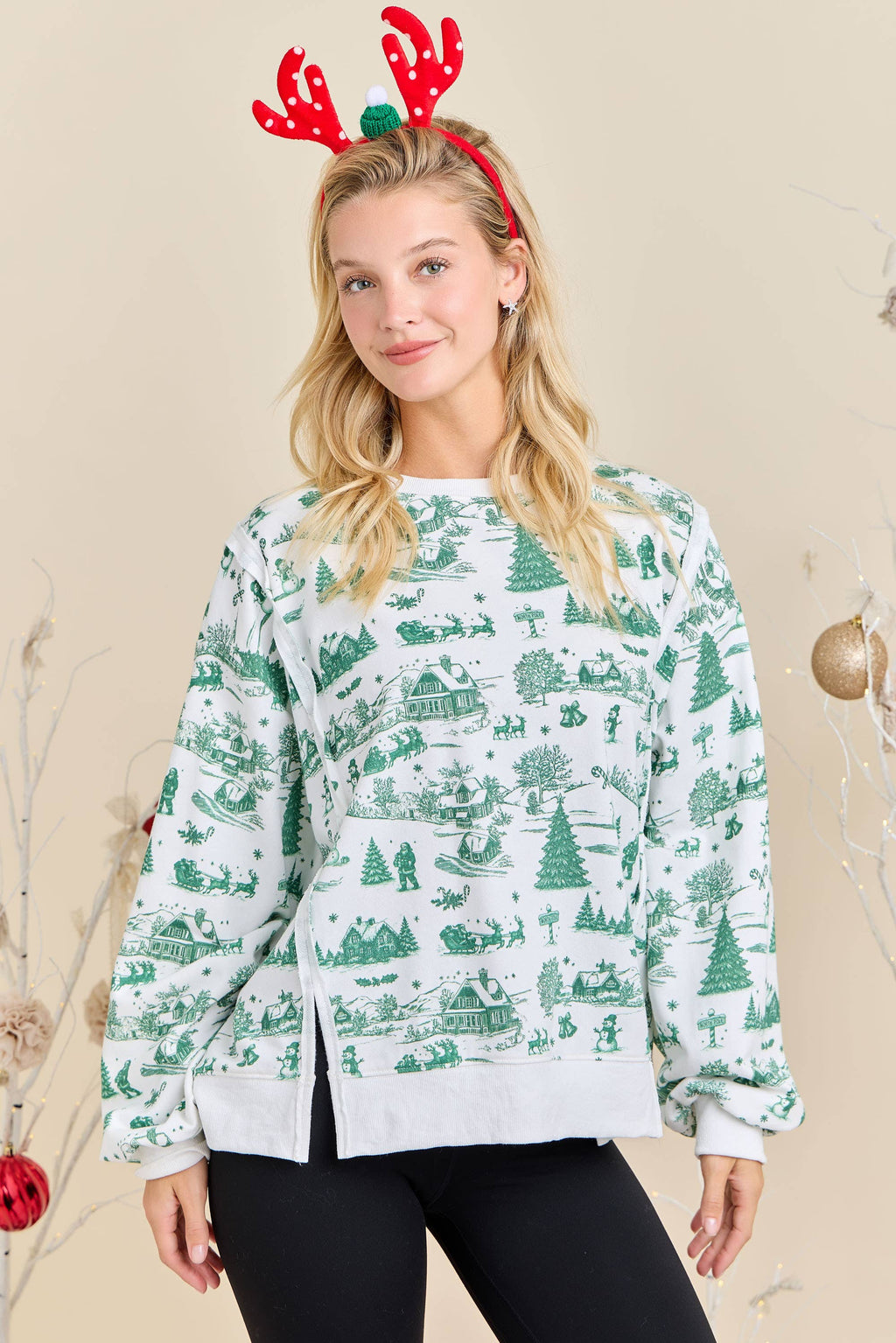 Main Strip - Green & red Christmas Village Sweatshirt