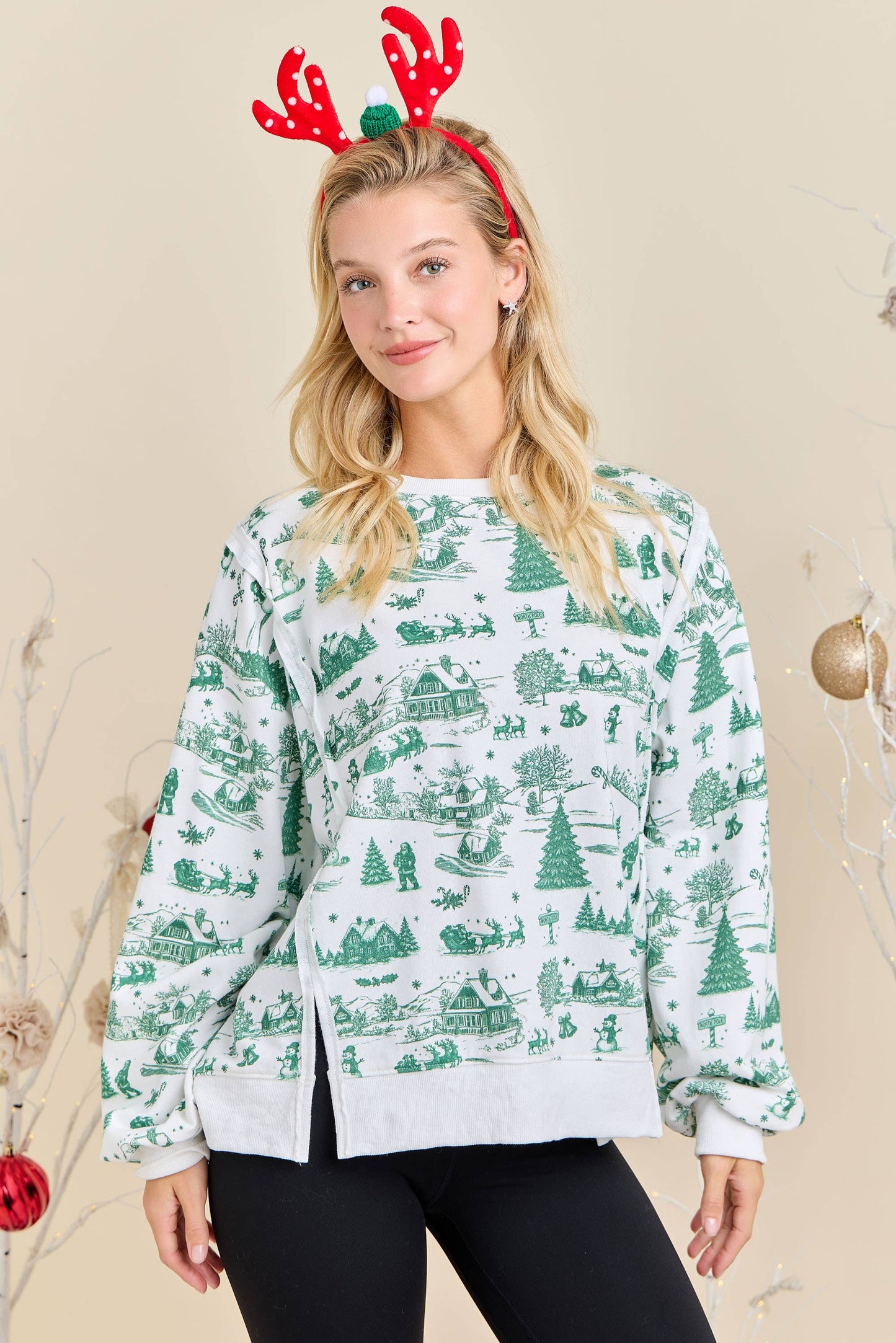 Main Strip - Green & red Christmas Village Sweatshirt