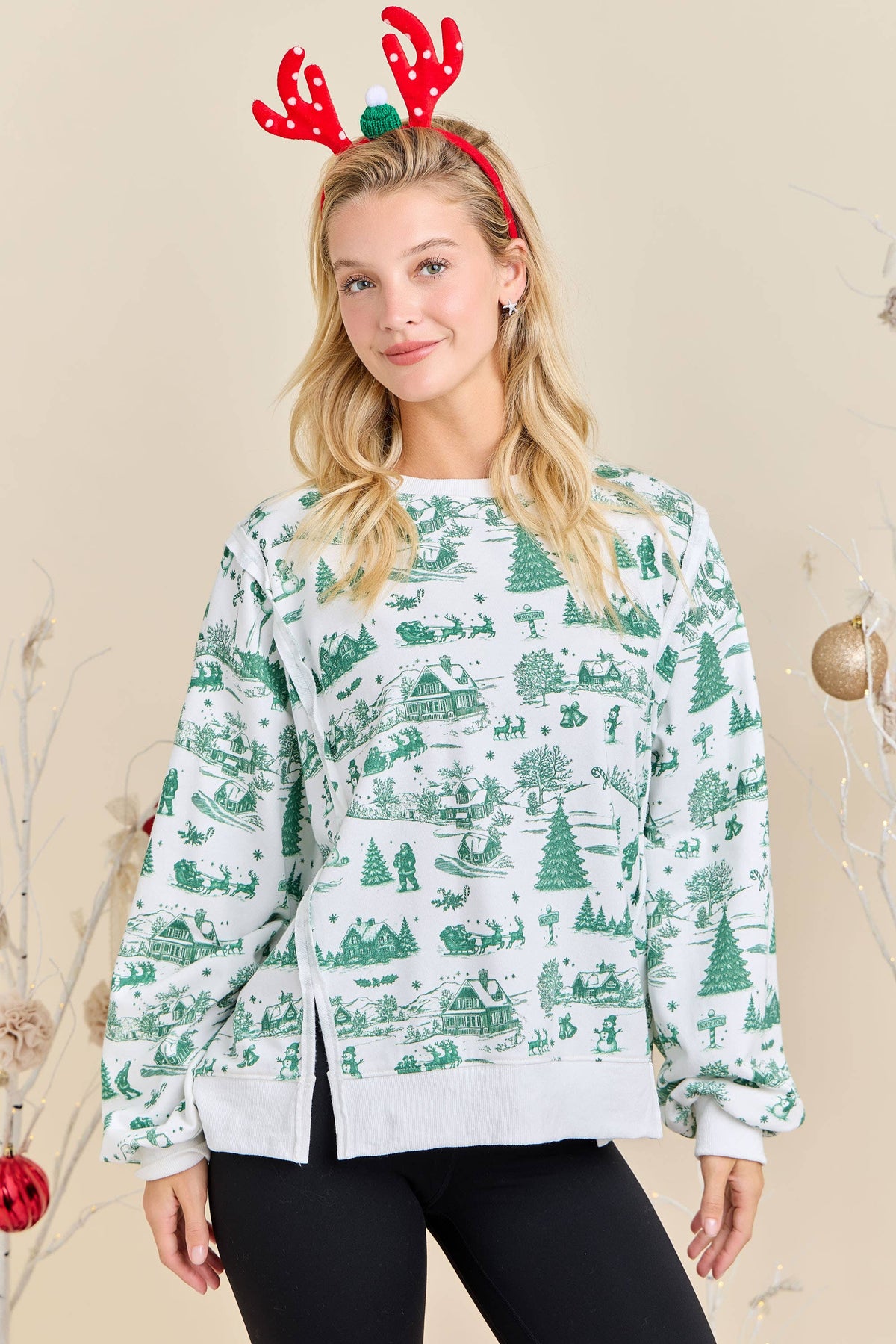 Main Strip - Green & red Christmas Village Sweatshirt