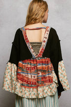 Pol Clothing - Double Gauze Floral Roomy Fit Open Cardigan with V-Back