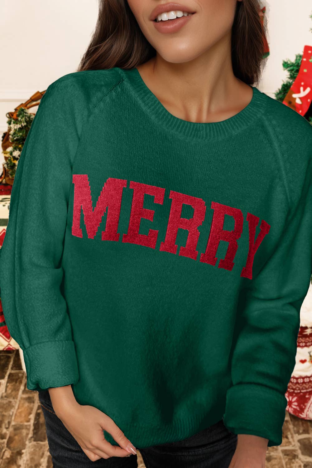 Christmas Raglan Sleeve MERRY Letter Sweater