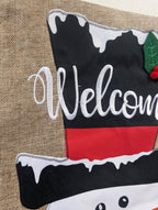 Christmas Decoration Snowman Top Hat Welcome Burlap 2-Sided Garden Flag 12.5x18"