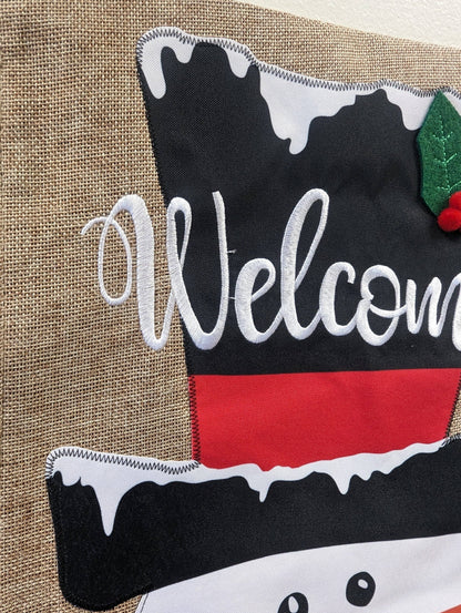 Christmas Decoration Snowman Top Hat Welcome Burlap 2-Sided Garden Flag 12.5x18"