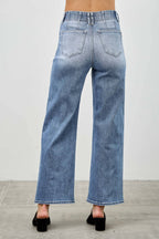 HIGH RISE CROP STRAIGHT WITH DOUBLE BUTTON SAIGE DENIM