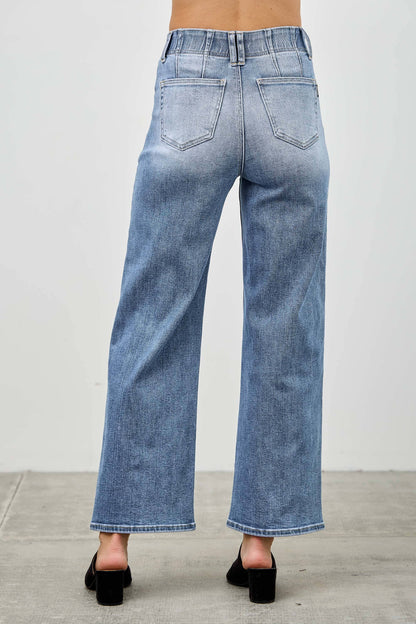HIGH RISE CROP STRAIGHT WITH DOUBLE BUTTON SAIGE DENIM