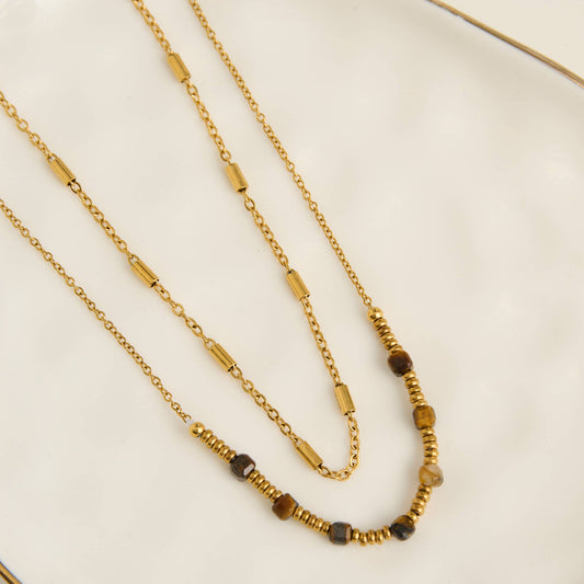 Howard's - Tiger Eye Necklace 15" Double Row Station Waterproof Narelle