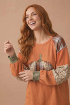 Haptics - Plus Pumpkin Patchwork Thermal Knit Top