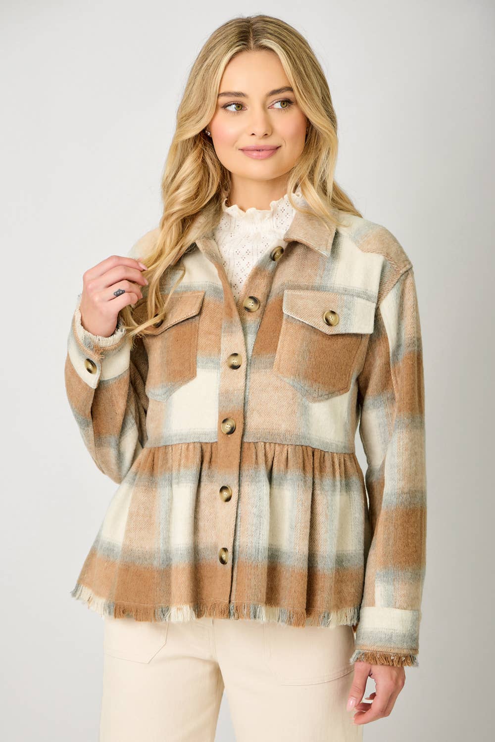 Perfect Peplum Fringe Plaid Jacket