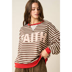 FAITH PATCHWORK STRIPED LONG SLEEVE SWEATSHIRT