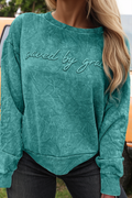 Saved By Grace Embroidery Mineral Wash Loose Sweatshirt