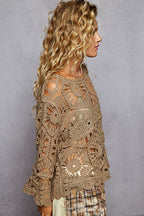 Alexus Round Neck 3/4 Sleeve Crochet Cropped Top