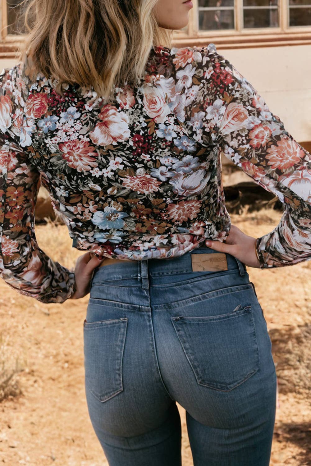 Fashion-W Floral Long Sleeve Mock Neck Sheath Mesh Blouse