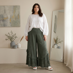 Young Threads - Boho Smocked Mineral Wash Lace Tiered Ruffle Pants NEW