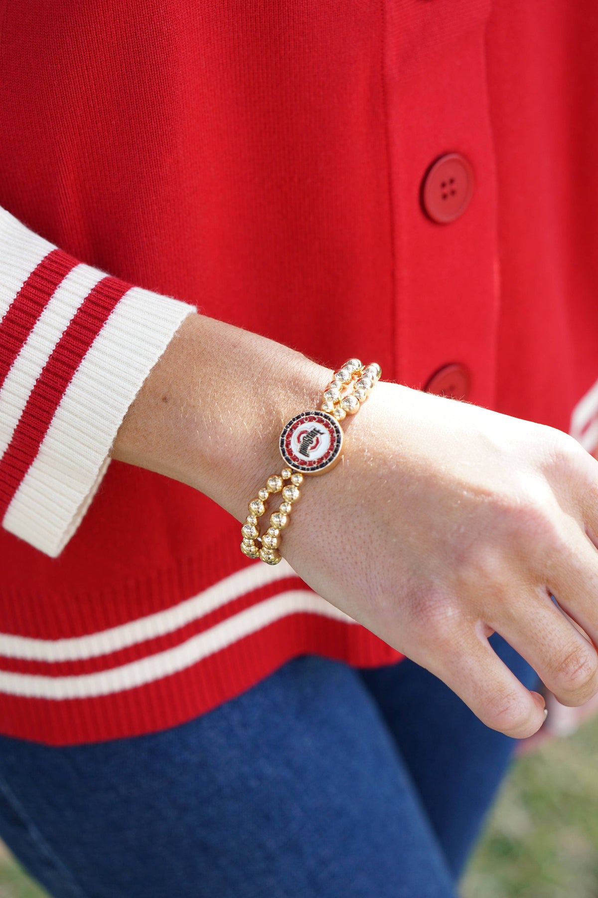 Canvas Style - Ohio State Buckeyes Pave Disc 2-Row Ball Bead Bracelet