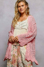 Pol Clothing - Weave Pattern Solid Thin Acrylic Sweater Open Cardigan SALE