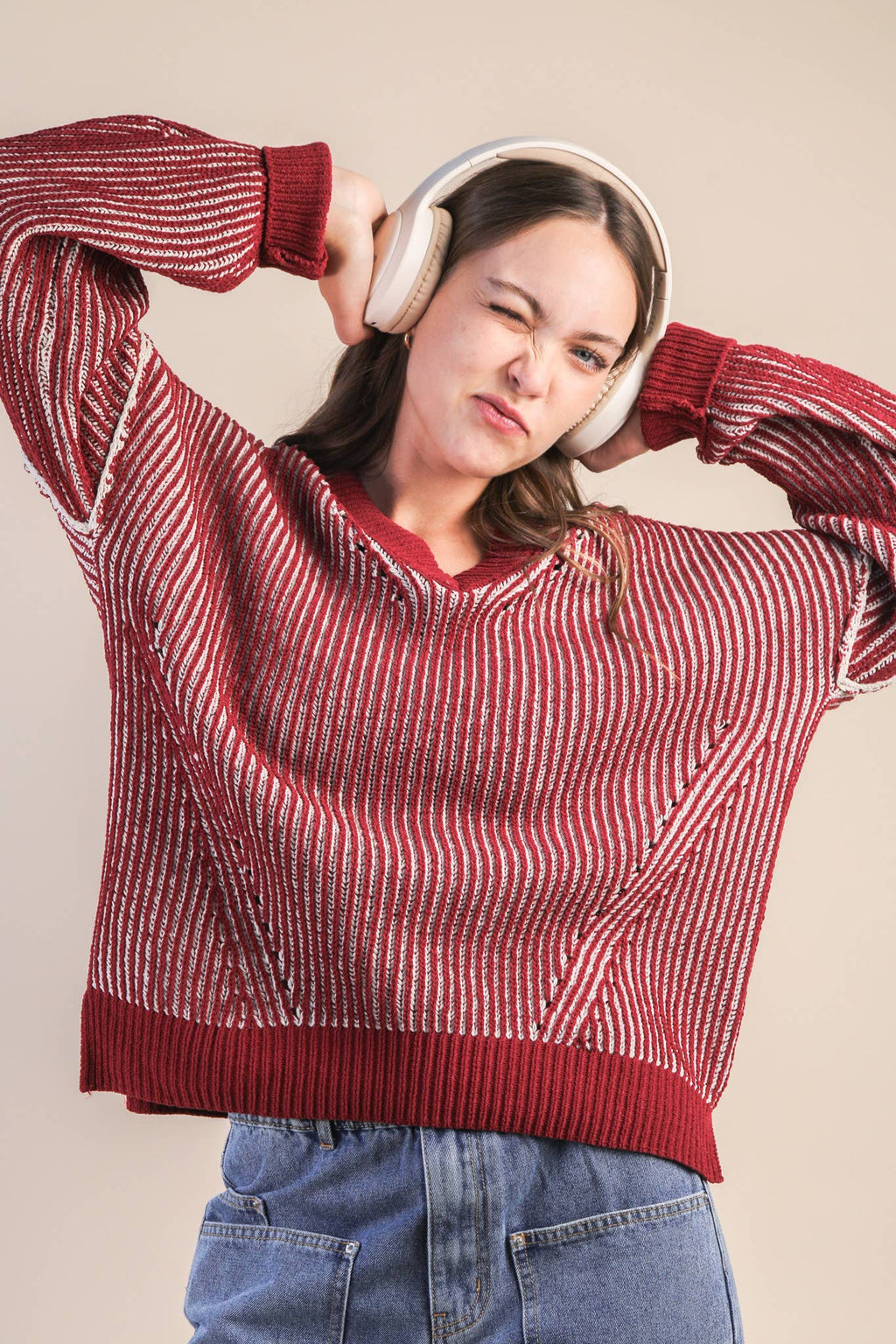 Oversized Two Tone Knit Casual Sweater Top
