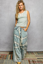 Pol Clothing - Round Neck Sleeveless Ribbed Floral Printed Knit Top