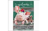 Baby and Mama Pig Garden Burlap Flag