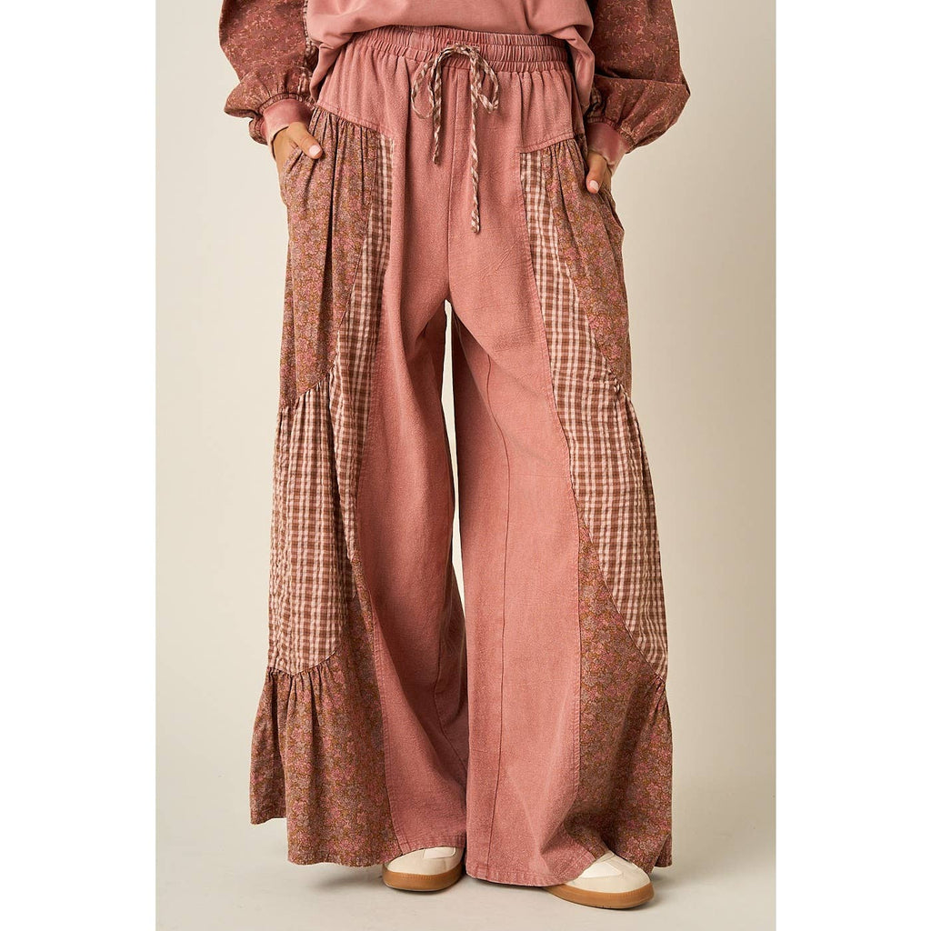 mittoshop - PATCHWORK MIXED PRINT WIDE LEG PANTS