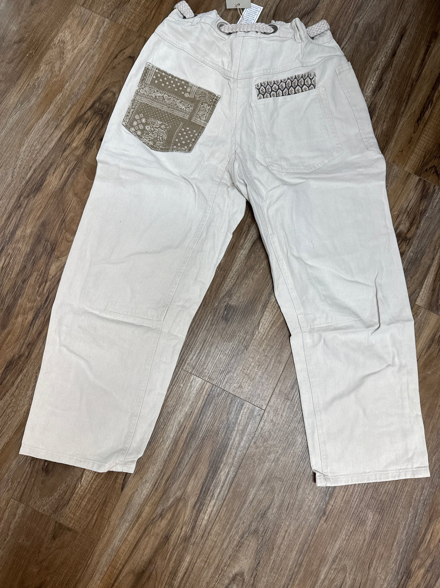 Kami Mineral Washed Printed Patch Barrel Pants