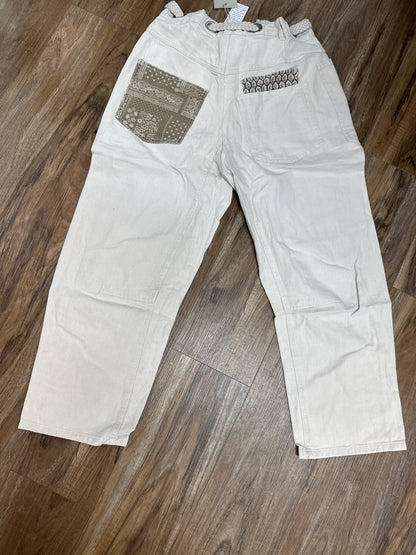 Kami Mineral Washed Printed Patch Barrel Pants