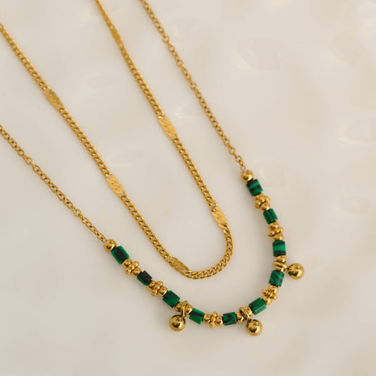 Howard's - Waterproof Necklace 15" Double Row Malachite Jewelry Narelle