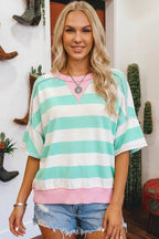 Summer Stripe Exposed Seam Ribbed Patchwork Oversized Tee