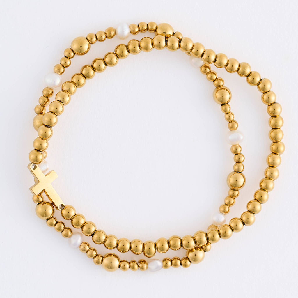 Howard's - Cross Bracelet Pearl Station Bead Waterproof Narelle Duo Set