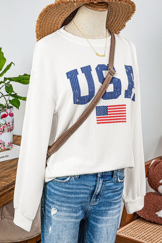 USA Flag Corded Graphic Sweatshirt