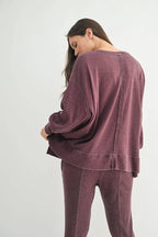 Cotton Blend Waffle Knit Oversized Long Sleeve