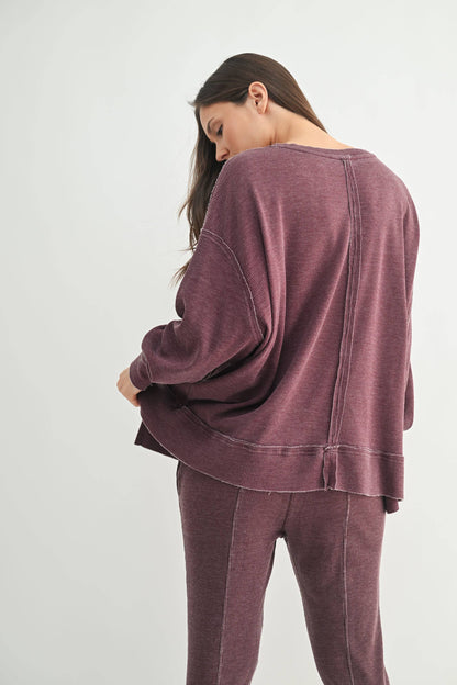 Cotton Blend Waffle Knit Oversized Long Sleeve