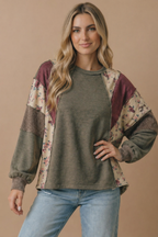 Haptics - Mixed Media Patchwork Pullover Knit Top