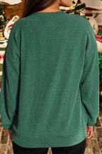 Christmas Twisted Rib Merry Letter Loose Long Sleeve Top