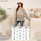 Young Threads - Vintage Mixed Print Patchwork Bat Sleeve Top -Ruffle Hem NEW