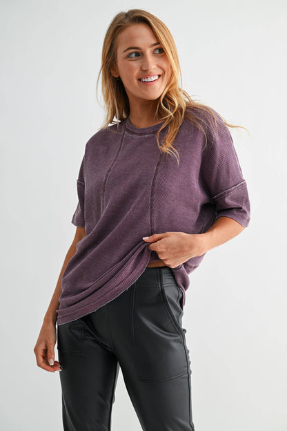 Cotton Blend Mineral Wash Waffle Short Sleeve Tee