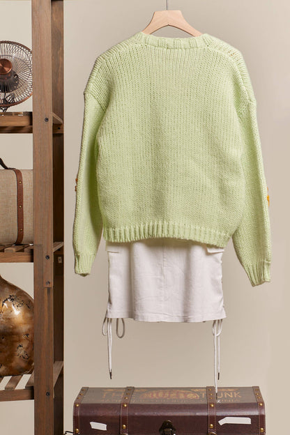Mello. - Sunflower Embroidered V Neck Cardigan