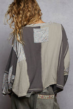 Pol Clothing - Round neck peace patch floral oversized fit knit top