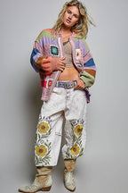Pol Clothing - Handmade Patchwork Striped Chenille Sweater Open Cardigan
