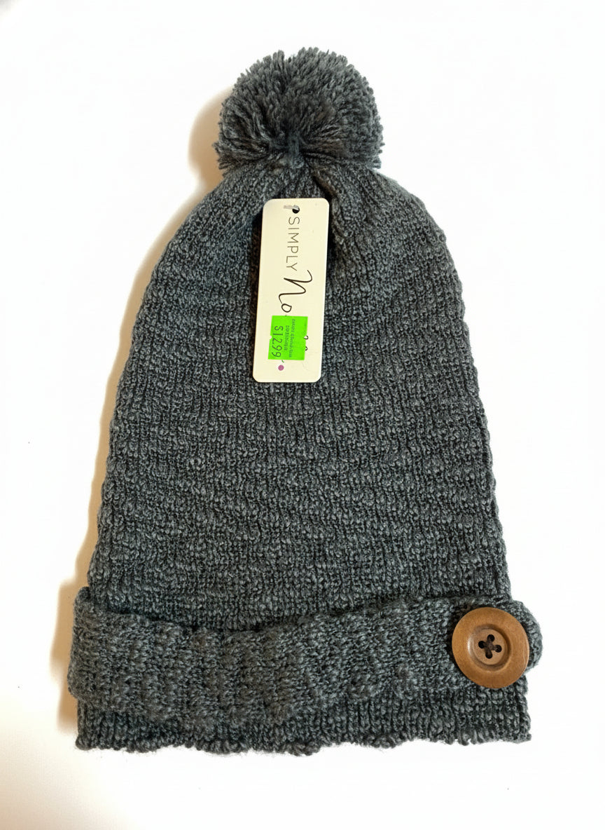 Knit Hat w. Button Strap