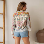 Young Threads - Earthy Boho Button Down Cropped Shirt