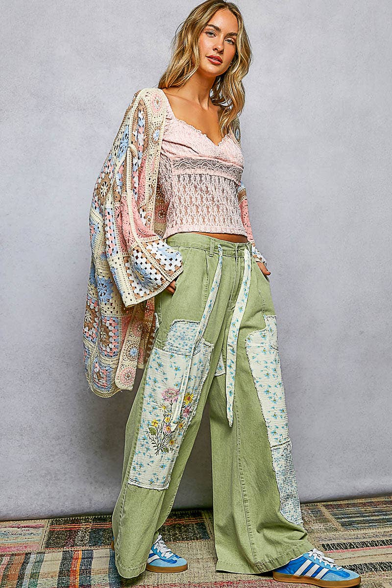 Long Sleeve Granny Square Crochet Open Cardigan-Pol Clothing One Size Fits Most