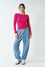 Essential Long-Sleeved Micro-Ribbed Athleisure Top Mono-B